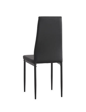 Diamond Shaped PU Leather Twill Backrest Armless Dining Chair with Metal Legs, Black, Set of 6