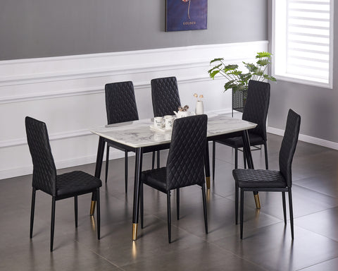 Minimalist PU Leather Sprayed Diamond Grid Pattern Dining Chair, Black, Set of 6