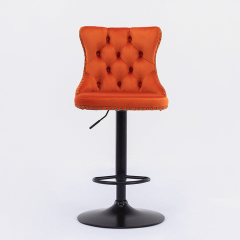 Swivel Velvet Barstools Adjustable Seat Height from 25-33'', Orange, Set of 2