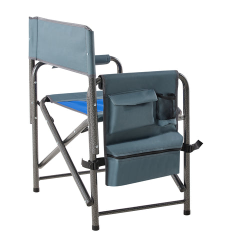 Lightweight Oversized Folding Outdoor Chair with Side Storage Pockets, Blue&Gray, Set of 2