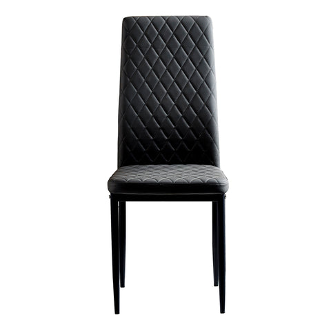 Minimalist PU Leather Sprayed Diamond Grid Pattern Dining Chair, Black, Set of 6