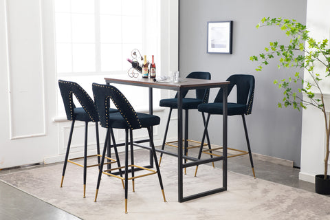 Velvet Upholstered 28" Bar Stool with Hollow Small Backrest, Black, Set of 2