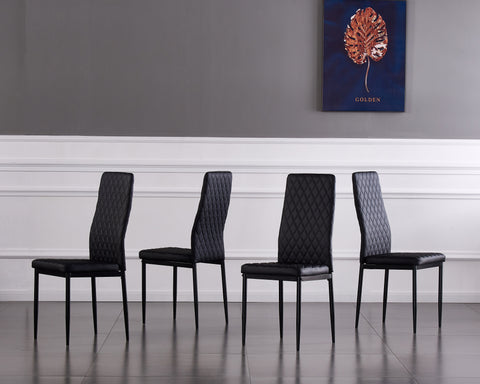 Minimalist PU Leather Sprayed Diamond Grid Pattern Dining Chair, Black, Set of 6