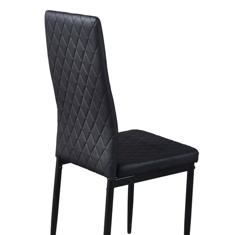 Minimalist PU Leather Sprayed Diamond Grid Pattern Dining Chair, Black, Set of 4