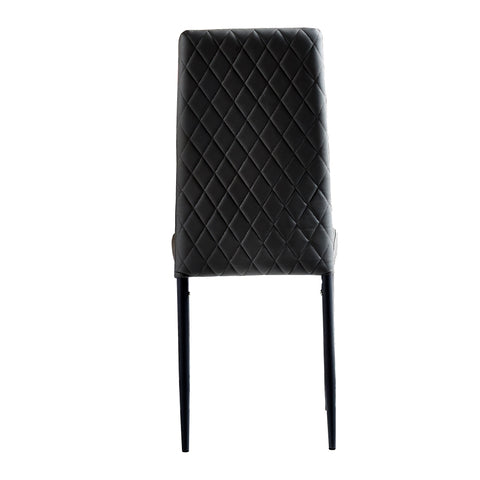 Minimalist PU Leather Sprayed Diamond Grid Pattern Dining Chair, Black, Set of 6