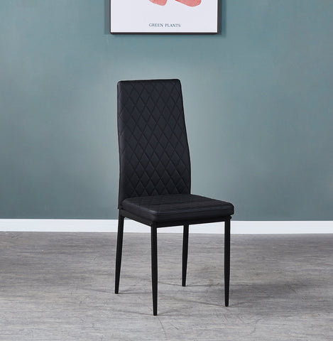 Minimalist PU Leather Sprayed Diamond Grid Pattern Dining Chair, Black, Set of 6