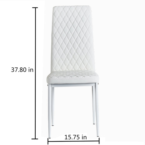 Minimalist PU Leather Sprayed Diamond Grid Pattern Dining Chair, White, Set of 6