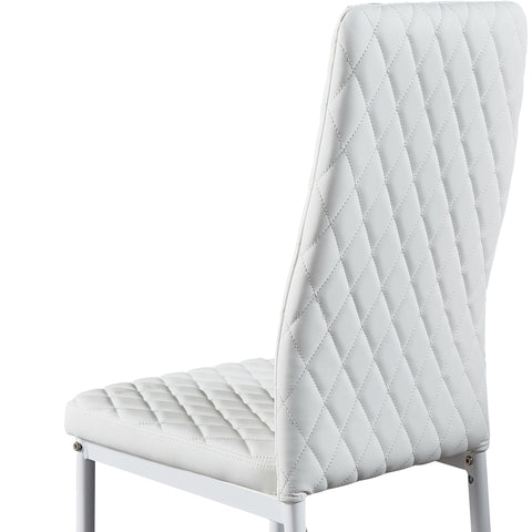 Minimalist PU Leather Sprayed Diamond Grid Pattern Dining Chair, White, Set of 6