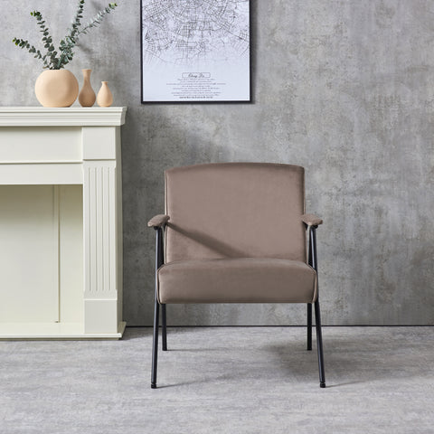 Textile Cloth Leisure Chair with Black Metal Frame, Brown