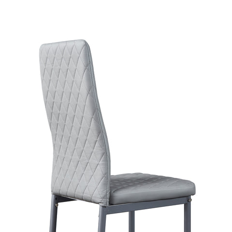 Minimalist PU Leather Sprayed Diamond Grid Pattern Dining Chair, Light Gray, Set of 6