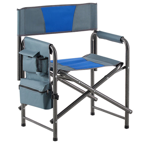 Lightweight Oversized Folding Outdoor Chair with Side Storage Pockets, Blue&Gray, Set of 2