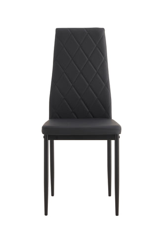 Diamond Shaped PU Leather Twill Backrest Armless Dining Chair with Metal Legs, Black, Set of 6