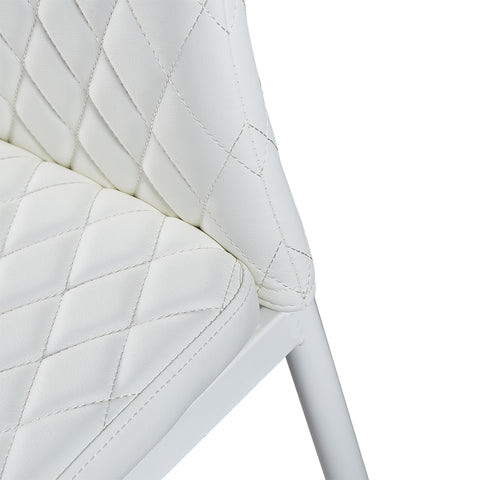 Minimalist PU Leather Sprayed Diamond Grid Pattern Dining Chair, White, Set of 6