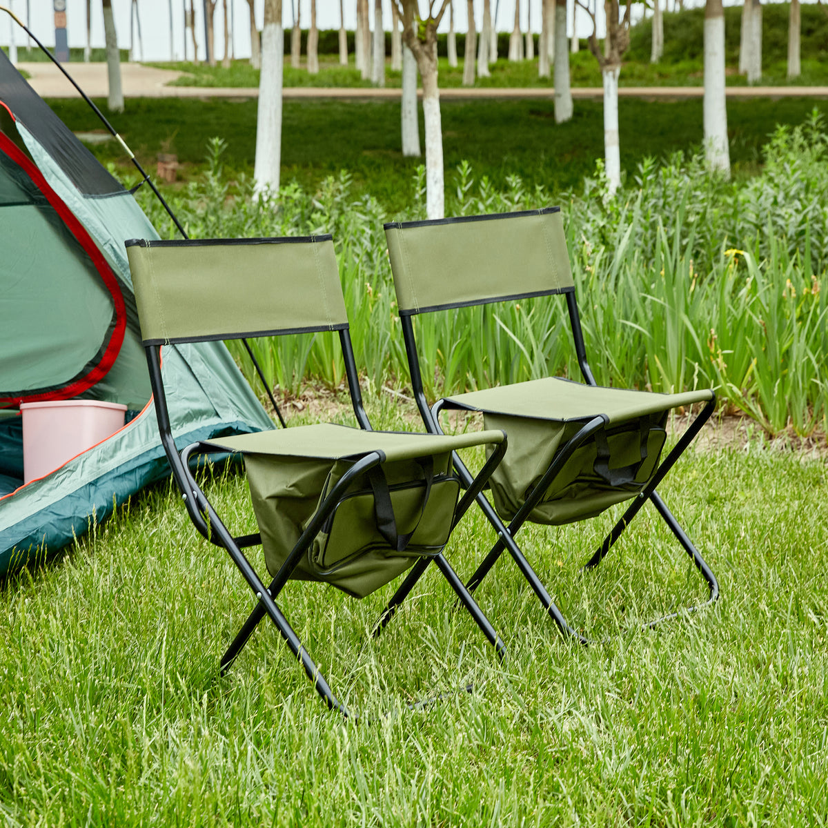 Folding Outdoor Chair with Storage Bag, Green, Set of 2