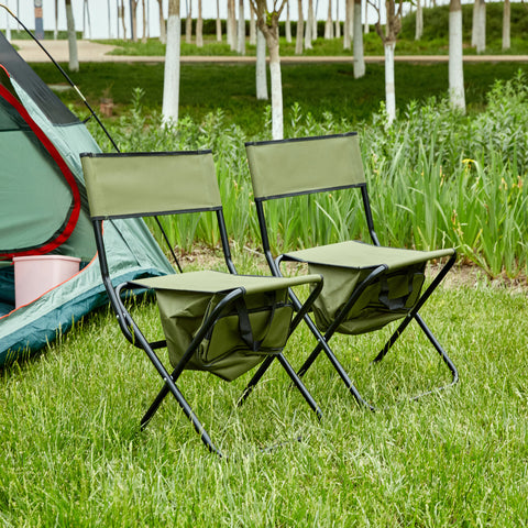 Folding Outdoor Chair with Storage Bag, Green, Set of 2