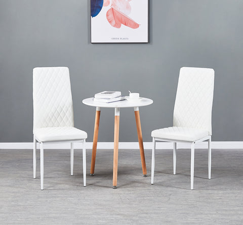 Minimalist PU Leather Sprayed Diamond Grid Pattern Dining Chair, White, Set of 6