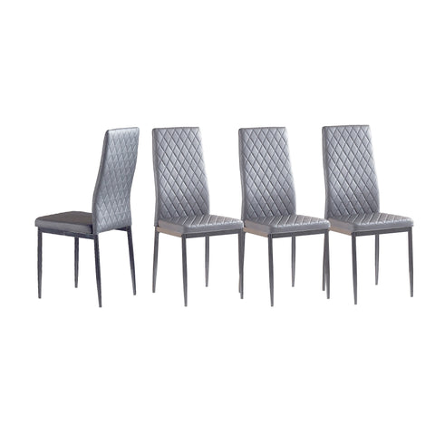 Minimalist PU Leather Sprayed Diamond Grid Pattern Dining Chair, Light Gray, Set of 6