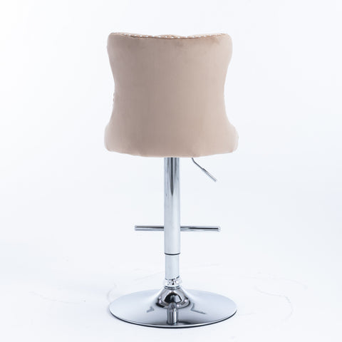 Swivel Velvet Barstools Adjustable Seat Height from 25-33'', Khaki, Set of 2