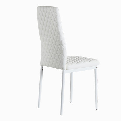 Minimalist PU Leather Sprayed Diamond Grid Pattern Dining Chair, White, Set of 6