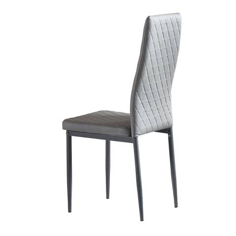 Minimalist PU Leather Sprayed Diamond Grid Pattern Dining Chair, Light Gray, Set of 4