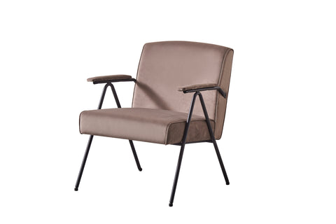 Textile Cloth Leisure Chair with Black Metal Frame, Brown