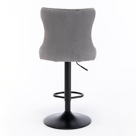 Swivel Velvet Barstools Adjustable Seat Height from 25-33'', Gray, Set of 2