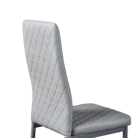 Minimalist PU Leather Sprayed Diamond Grid Pattern Dining Chair, Light Gray, Set of 4