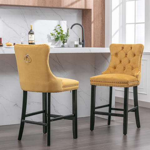 Leisure Style Velvet Upholstered Bar Stools, Gold, Set of 2