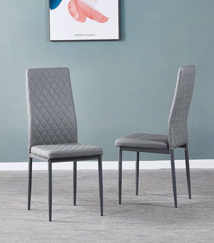 Minimalist PU Leather Sprayed Diamond Grid Pattern Dining Chair, Light Gray, Set of 6