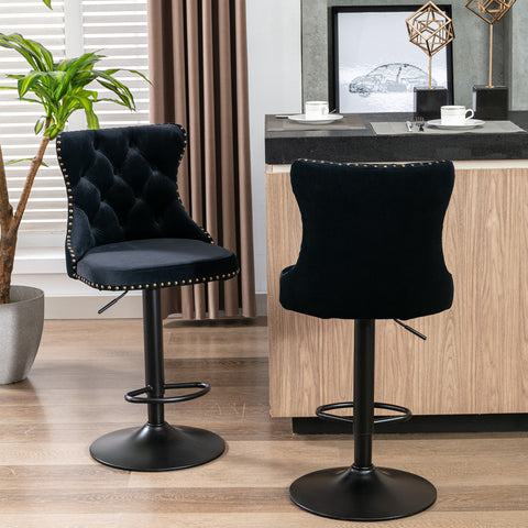 Swivel Velvet Barstools Adjustable Seat Height from 25-33'', Black, Set of 2