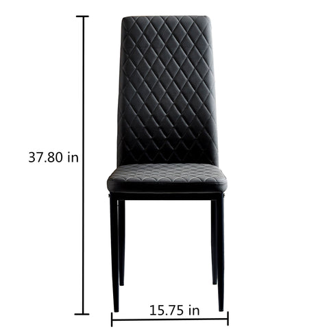 Minimalist PU Leather Sprayed Diamond Grid Pattern Dining Chair, Black, Set of 6