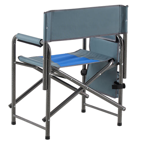 Lightweight Oversized Folding Outdoor Chair with Side Storage Pockets, Blue&Gray, Set of 2