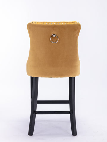 Leisure Style Velvet Upholstered Bar Stools, Gold, Set of 2