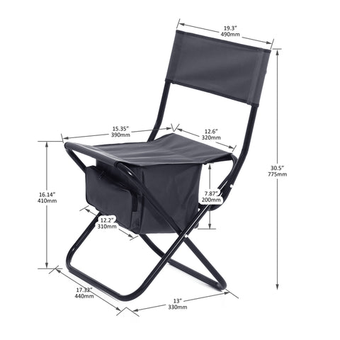 Folding Outdoor Chair with Storage Bag, Gray, Set of 2