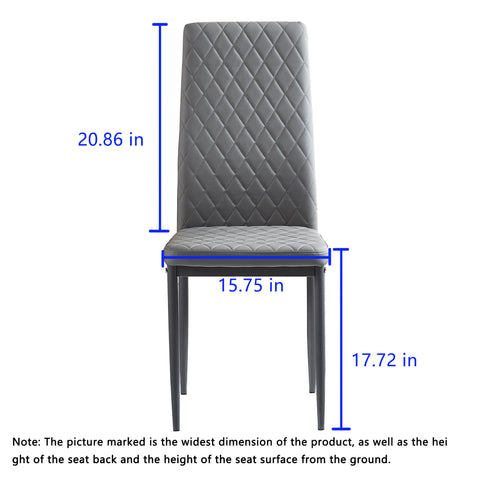 Minimalist PU Leather Sprayed Diamond Grid Pattern Dining Chair, Light Gray, Set of 6