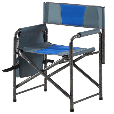 Lightweight Oversized Folding Outdoor Chair with Side Storage Pockets, Blue&Gray, Set of 2