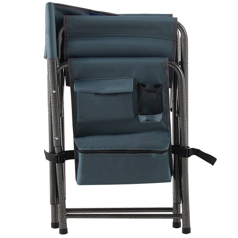 Lightweight Oversized Folding Outdoor Chair with Side Storage Pockets, Blue&Gray, Set of 2