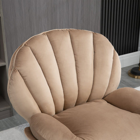 Adjustable Height Shell-Shaped Swivel Leisure Chair with Ottoman, Khaki