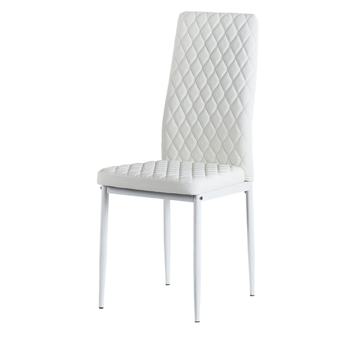 Minimalist PU Leather Sprayed Diamond Grid Pattern Dining Chair, White, Set of 6