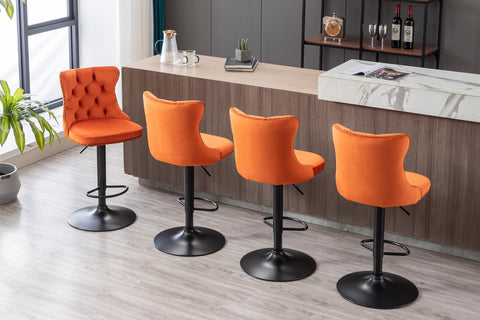 Swivel Velvet Barstools Adjustable Seat Height from 25-33'', Orange, Set of 2