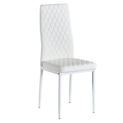 Minimalist PU Leather Sprayed Diamond Grid Pattern Dining Chair, White, Set of 4