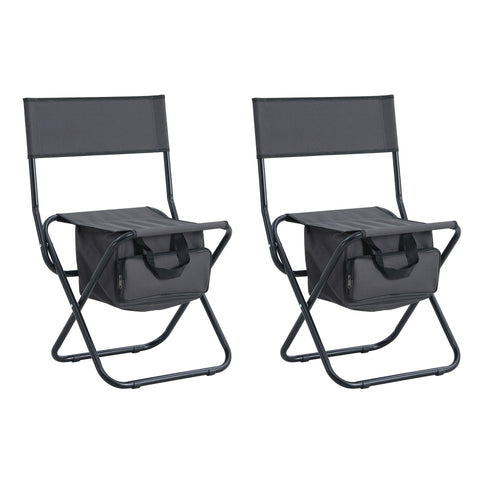 Folding Outdoor Chair with Storage Bag, Gray, Set of 2