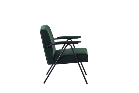 Textile Cloth Leisure Chair with Black Metal Frame, Green