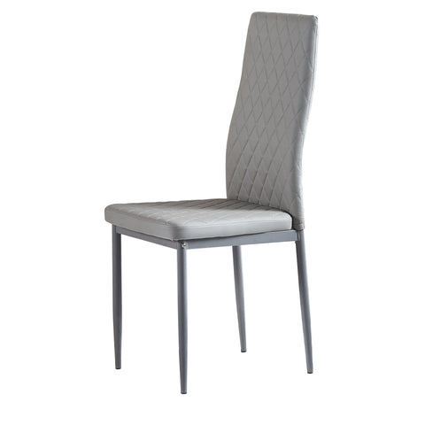 Minimalist PU Leather Sprayed Diamond Grid Pattern Dining Chair, Light Gray, Set of 6