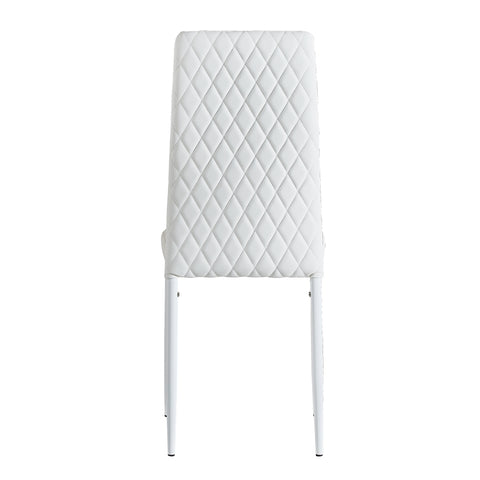 Minimalist PU Leather Sprayed Diamond Grid Pattern Dining Chair, White, Set of 6