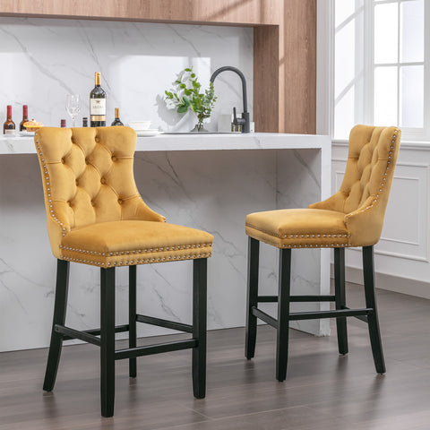 Leisure Style Velvet Upholstered Bar Stools, Gold, Set of 2