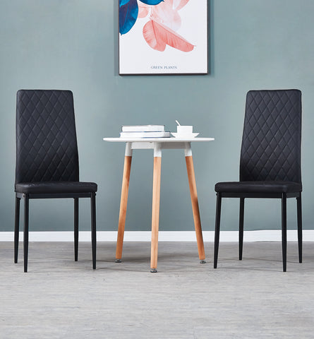 Minimalist PU Leather Sprayed Diamond Grid Pattern Dining Chair, Black, Set of 4