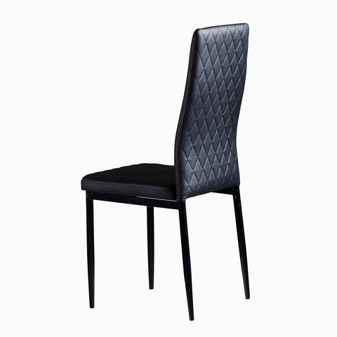 Minimalist PU Leather Sprayed Diamond Grid Pattern Dining Chair, Black, Set of 4