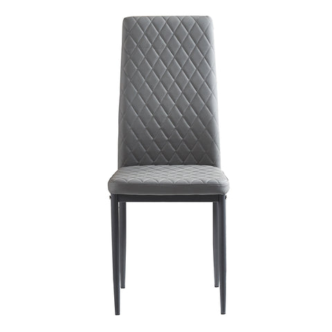 Minimalist PU Leather Sprayed Diamond Grid Pattern Dining Chair, Light Gray, Set of 6