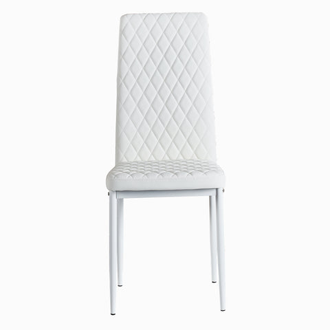 Minimalist PU Leather Sprayed Diamond Grid Pattern Dining Chair, White, Set of 6